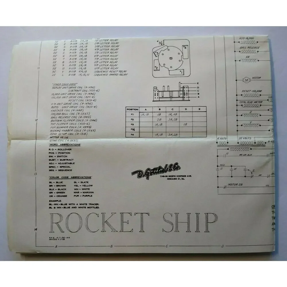 Rocket Ship 1958 Pinball Machine Game Repair Schematic Wiring Diagram Original
